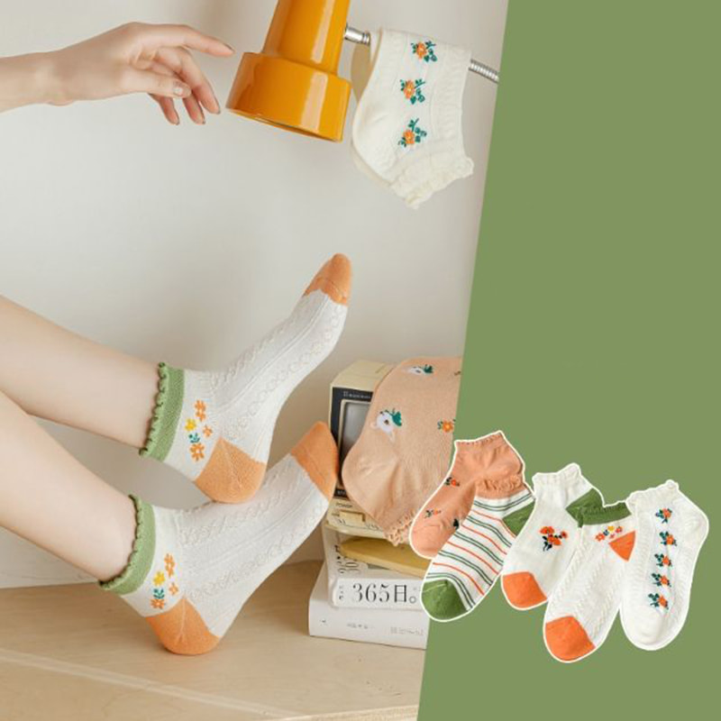 Jacquard hvit mørk mønstret ren bomulls korte sokker for jenter Jacquard hvit mørk mønstret ren bomulls korte sokker for jenter